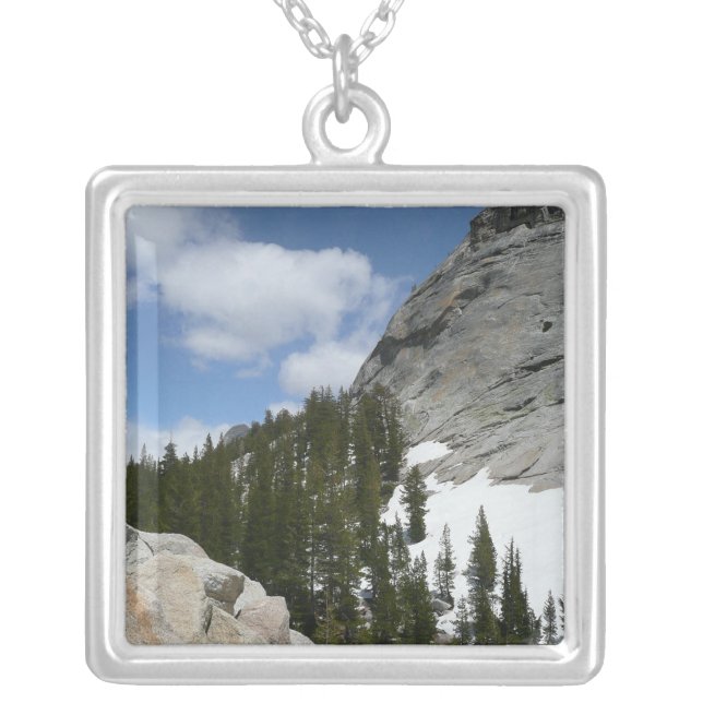 Snowy Granite Domes II Yosemite National Park Silver Plated Necklace (Front)