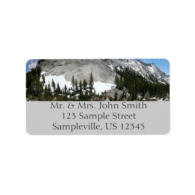Snowy Granite Domes Panorama at Yosemite Label (Front)