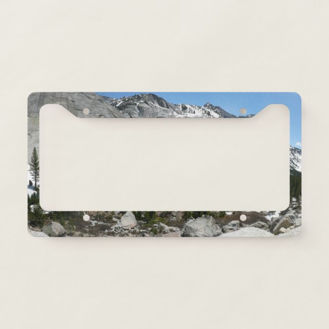 Snowy Granite Domes Panorama at Yosemite License Plate Frame (Front)