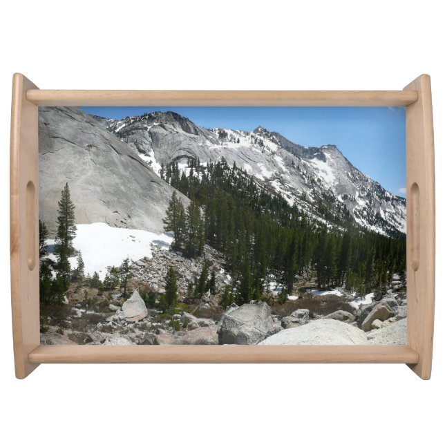 Snowy Granite Domes Panorama at Yosemite Serving Tray (Front)