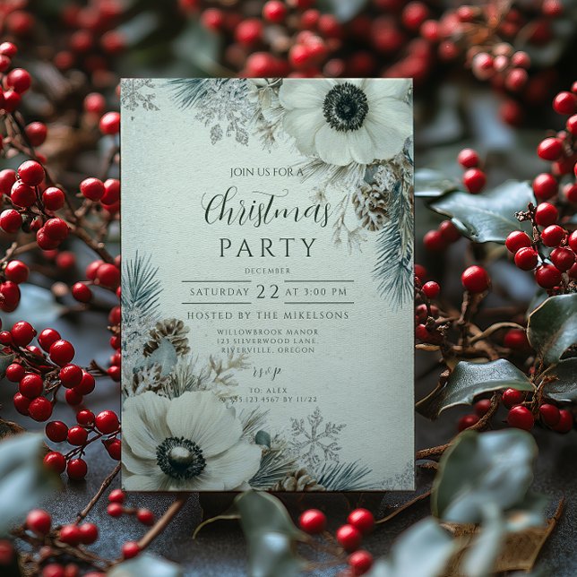 Snowy Greenery Rustic Christmas Invitation (Creator Uploaded)