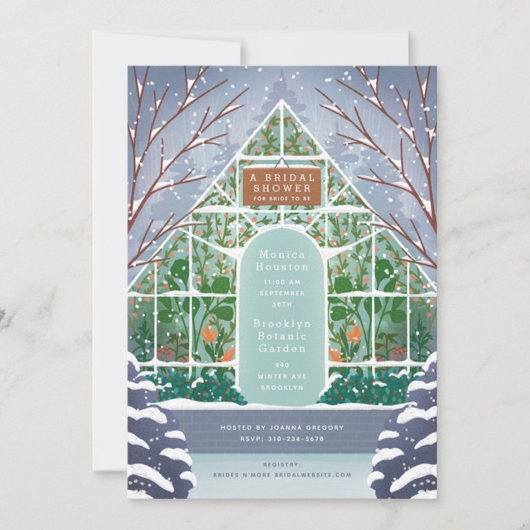 Snowy Greenhouse Winter Bridal Shower Invitation