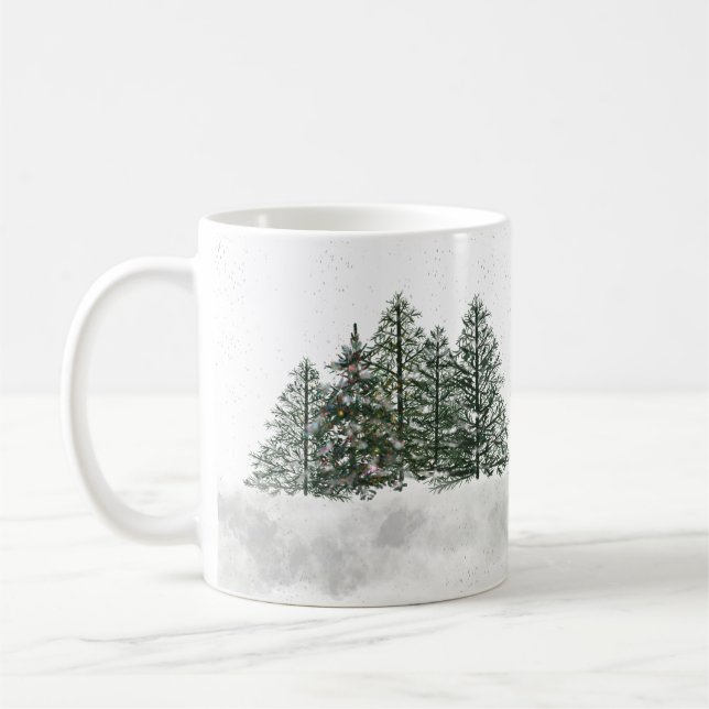 Snowy Grove Christmas tree mug (Left)