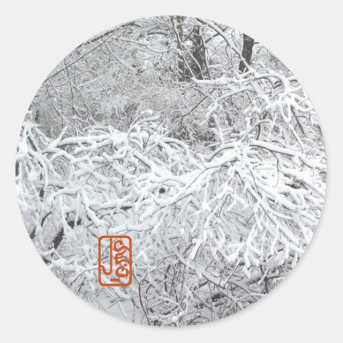 Snowy Hedgerow Winter Round Sticker