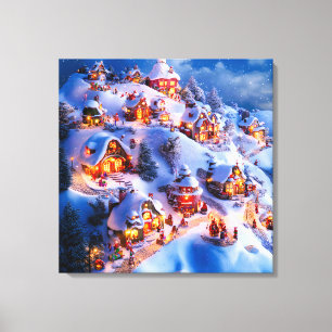 Snowy Hills Whimsical Christmas Village Canvas Print