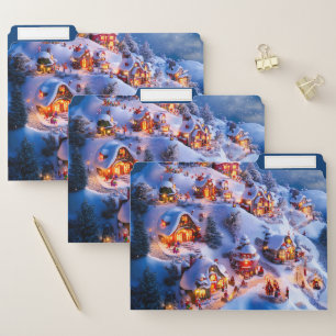 Snowy Hills Whimsical Christmas Village File Folder