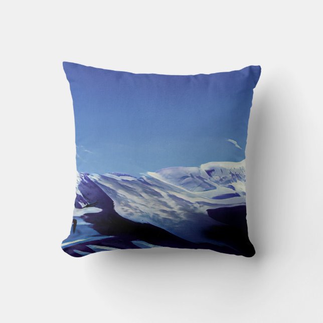 Snowy hills, winter panorama throw pillow (Front)