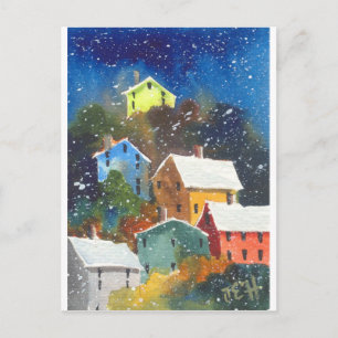 Snowy Hillside Houses Postcard
