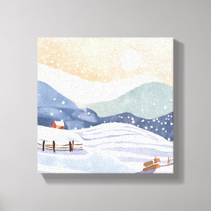 Snowy Hillside Watercolor Winter Canvas Print