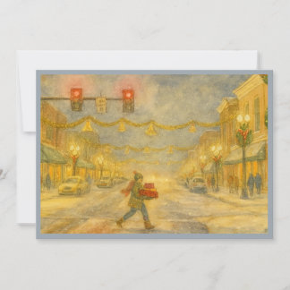 Snowy Holiday Downtown Scene Holiday Card