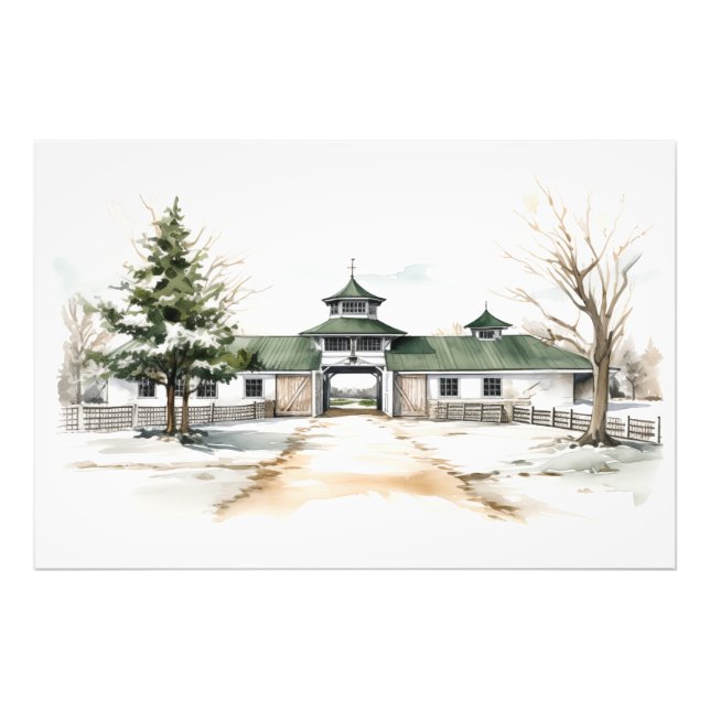 Snowy Horse Barn Wall Art (Front)