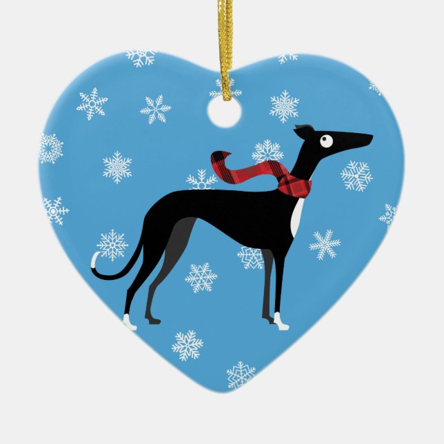 Snowy Hound Ceramic Ornament (Front)