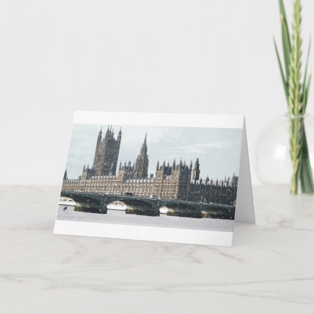 Snowy Houses of Parliament Holiday Card (Front)