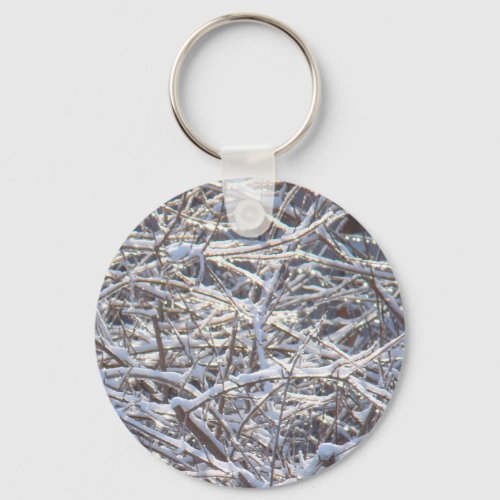 Snowy Ice Branches in Winter Keychain