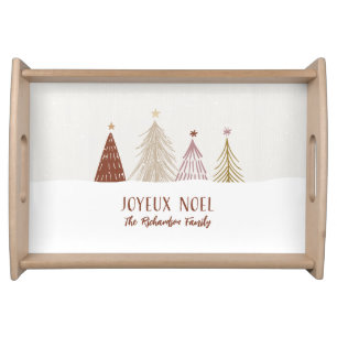 	Snowy Joyeux Noel Red Gold Pink Trees	 Serving Tray