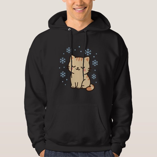 Snowy Kawaii Cat – Cute Winter Kitty Hoodie (Front)