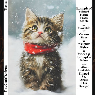 Snowy Kitten, Red Christmas Scarf EG2L Decoupage Tissue Paper