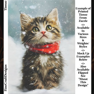 Snowy Kitten, Red Christmas Scarf EG2R Decoupage Tissue Paper