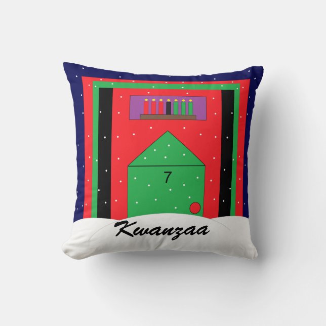 Snowy Kwanzaa Throw Pillow (Front)