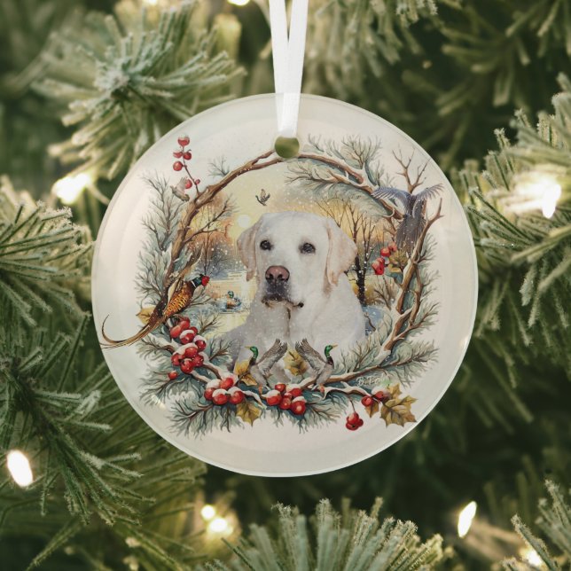 Snowy Labrador Retriever Holiday Glass Ornament (Insitu)