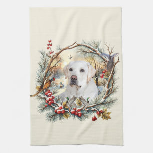 Snowy Labrador Retriever Holiday Kitchen Towel