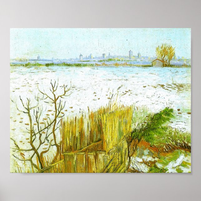 Snowy Landscape Arles Background Van Gogh Fine Art Poster (Front)