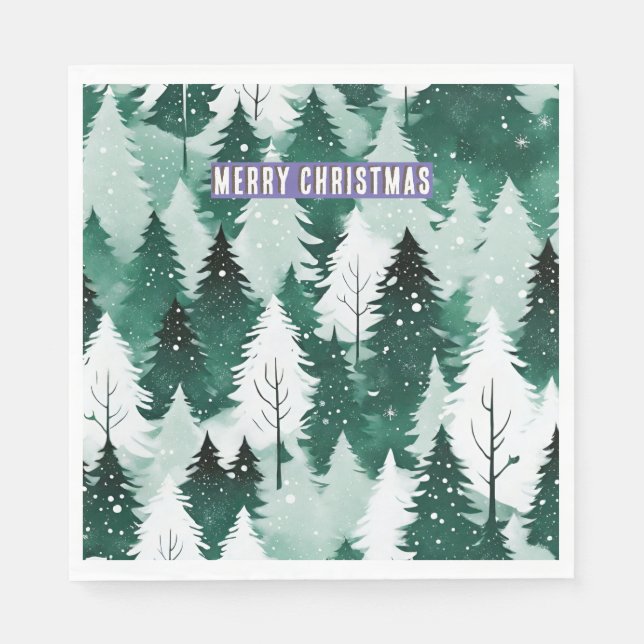Snowy Landscape Evergreen Forest Merry Christmas Napkins (Front)