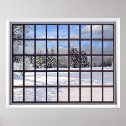 Snowy Landscape Faux Winter Scene Window Poster