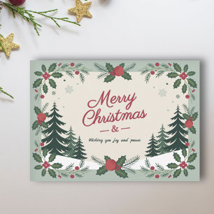 Snowy Landscape & Fir Trees - Merry Christmas Holiday Card
