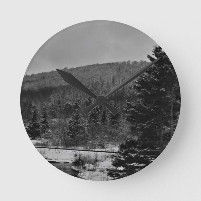 Snowy Landscape in Black and White Round Clock (Front)