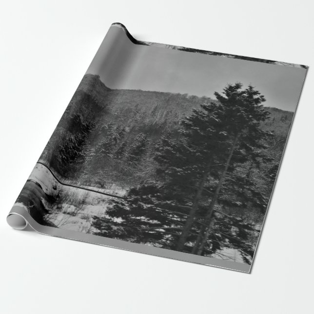 Snowy Landscape in Black and White Wrapping Paper (Unrolled)
