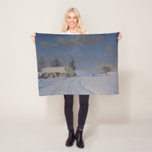 Snowy Landscape in Winter (by H.A. Brendekilde) Fleece Blanket