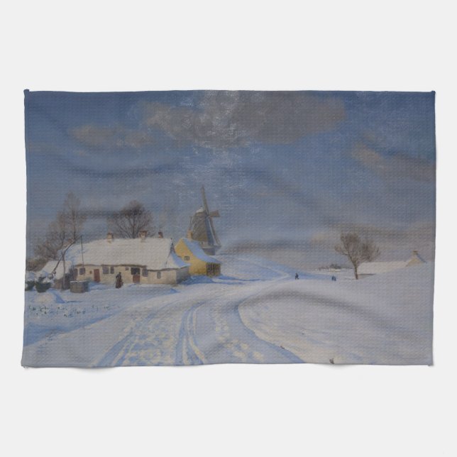 Snowy Landscape in Winter (by H.A. Brendekilde) Kitchen Towel (Horizontal)