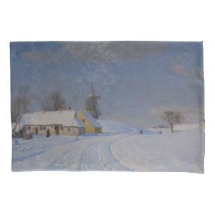 Snowy Landscape in Winter (by H.A. Brendekilde) Pillow Case