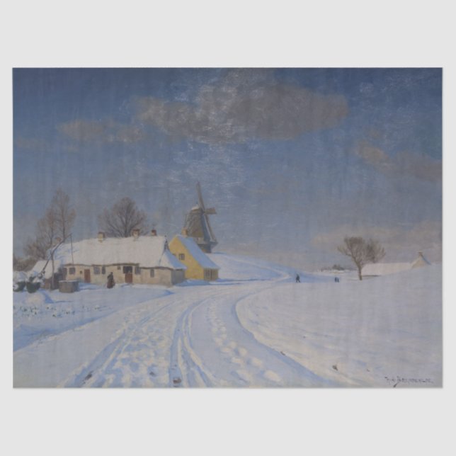 Snowy Landscape in Winter (by H.A. Brendekilde) Tissue Paper (Front)