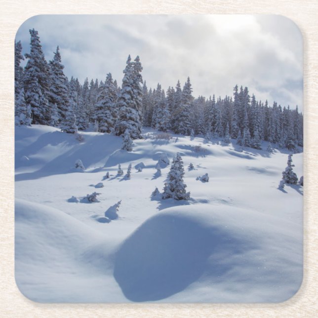 Snowy Landscape Square Paper Coaster (Front)