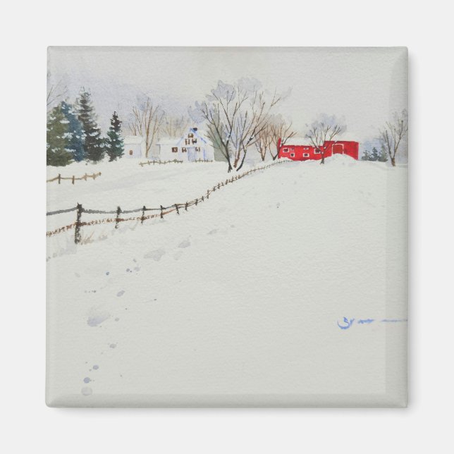 Snowy landscape watercolor magnet (Front)