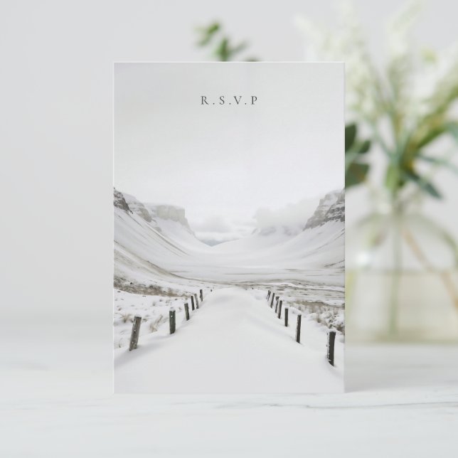 Snowy landscape wedding meal choices RSVP Card (Standing Front)
