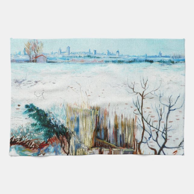 Snowy Landscape with Arles by Vincent van Gogh Kitchen Towel (Horizontal)