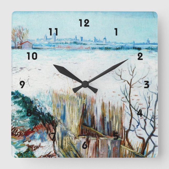 Snowy Landscape with Arles in the Background Square Wall Clock (Front)