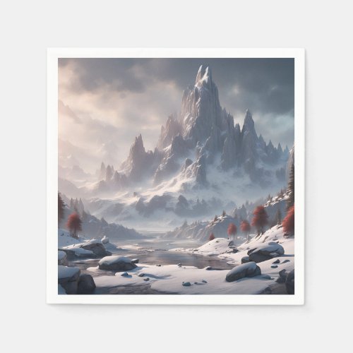Snowy Landscape With Mountains Napkins