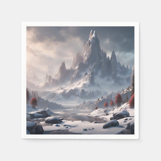 Snowy Landscape With Mountains Napkins (Front)