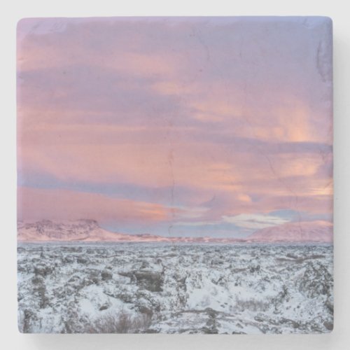 Snowy Lava field landscape Iceland Stone Coaster