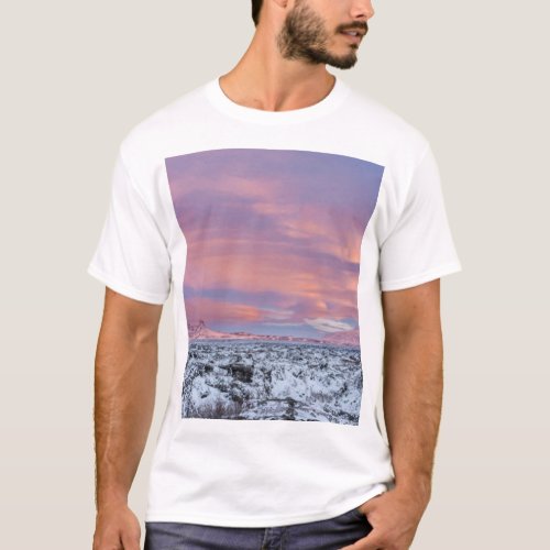 Snowy Lava field landscape Iceland T_Shirt