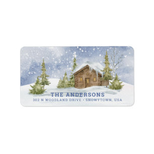Snowy Log Cabin Label