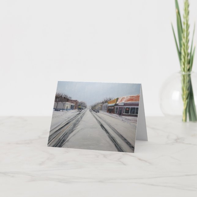 Snowy Main Street Art Note Card (Front)