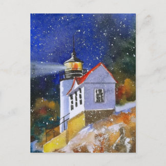 Snowy Maine Lighthouse Postcard
