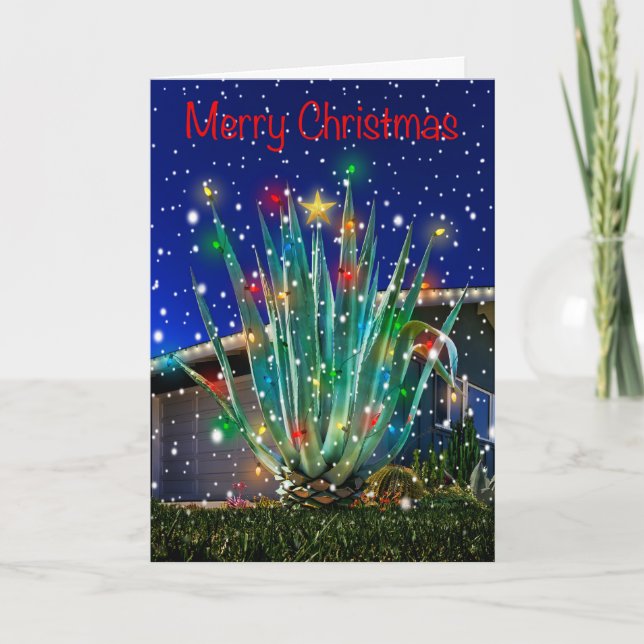Snowy Majestic Agave Glow Holiday Card (Front)