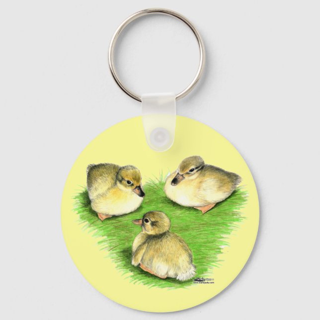 Snowy Mallard Ducklings Keychain (Front)