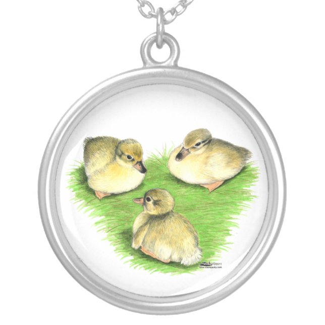 Snowy Mallard Ducklings Silver Plated Necklace (Front)